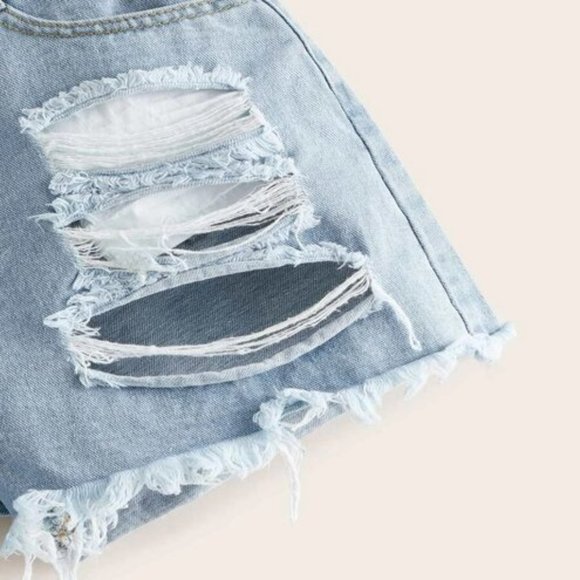 see new listing Denim Shorts  Distressed Raw HEM - Picture 3 of 4